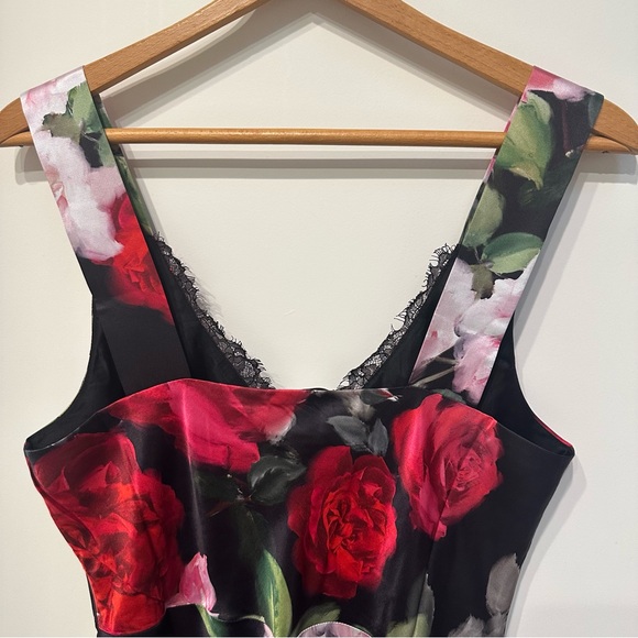 NWT JOHNNY WAS RED & BLACK FLORAL SILK BLEND 
SLIP MIDI DRESS - Picture 6 of 10